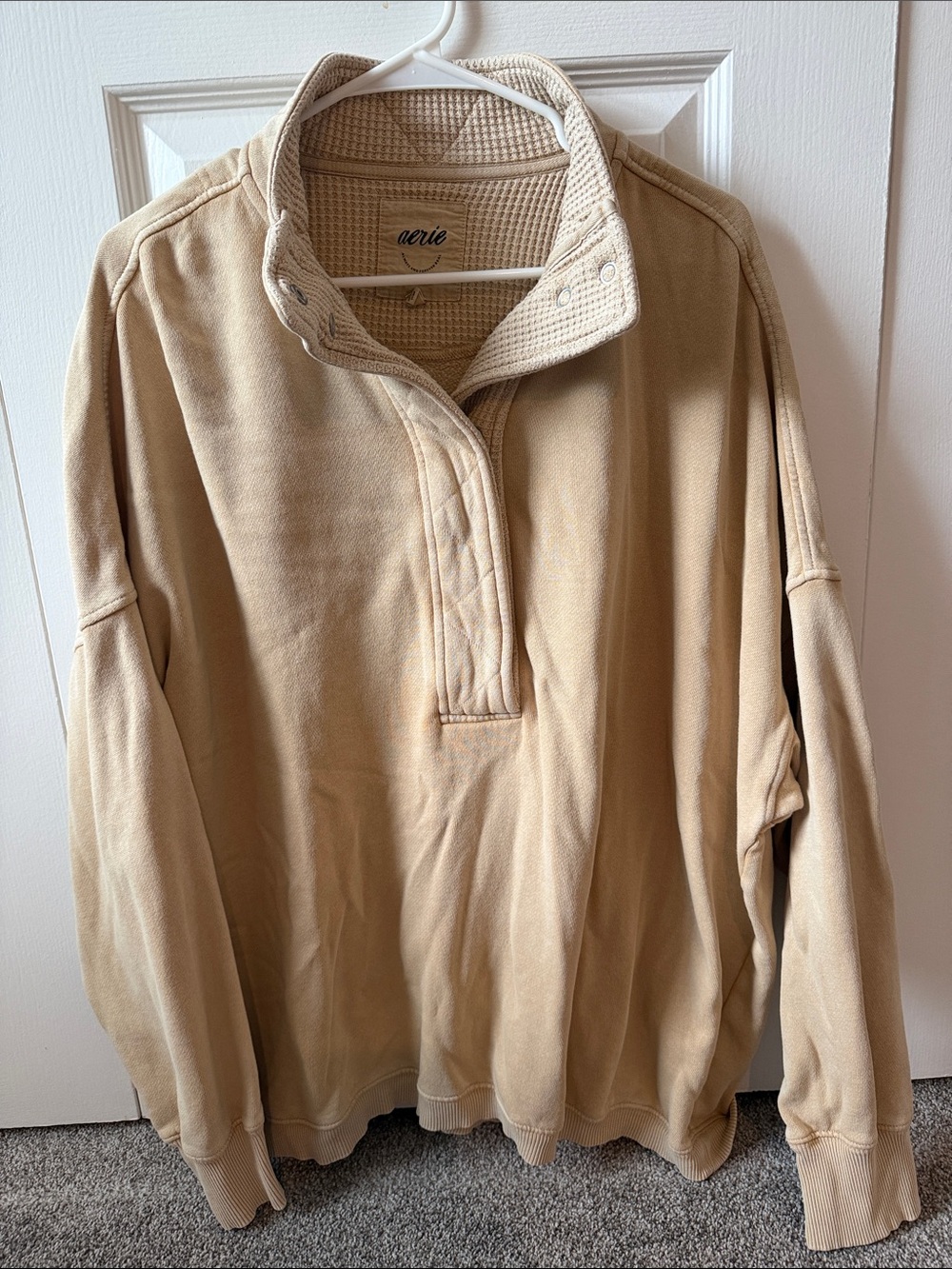 aerie Tan Quarter-Snap Pullover Sweatshirt